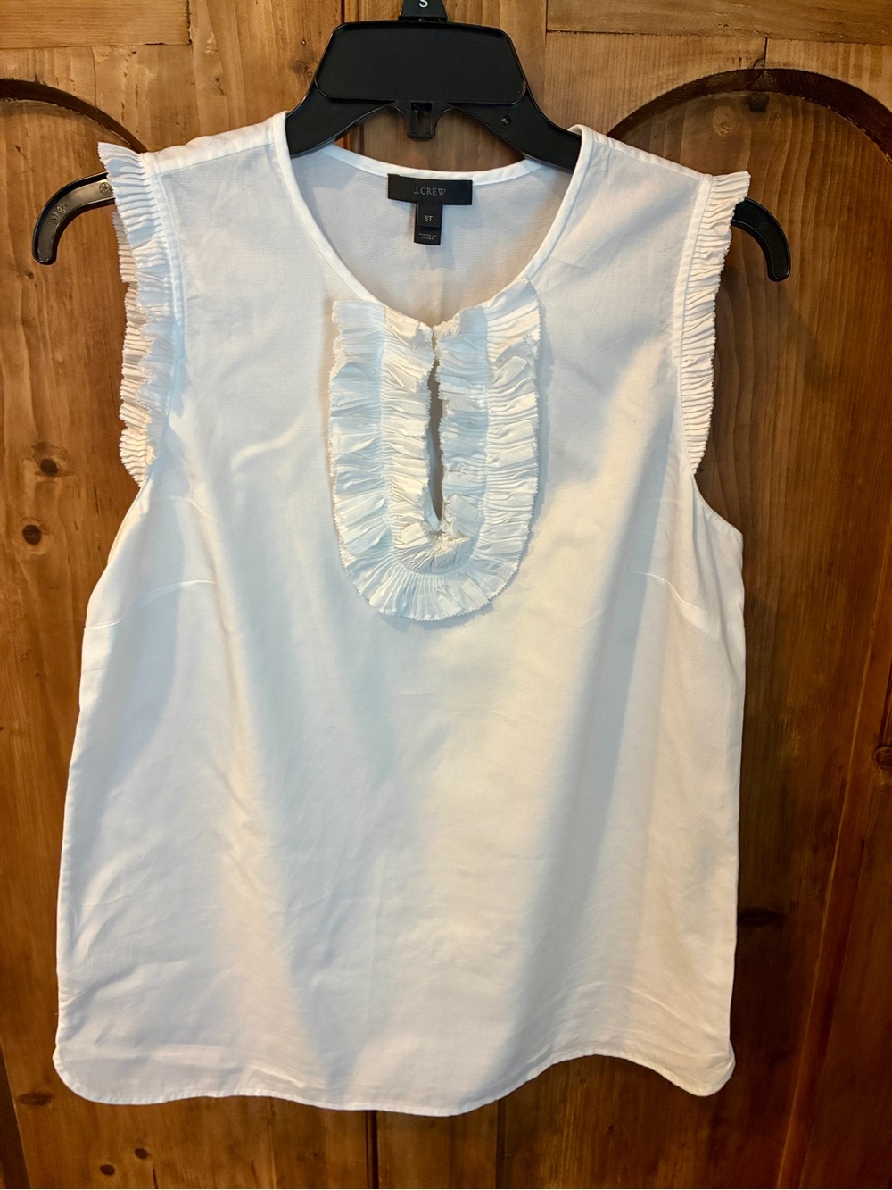 J. Crew White Ruffle Bib Sleeveless Top